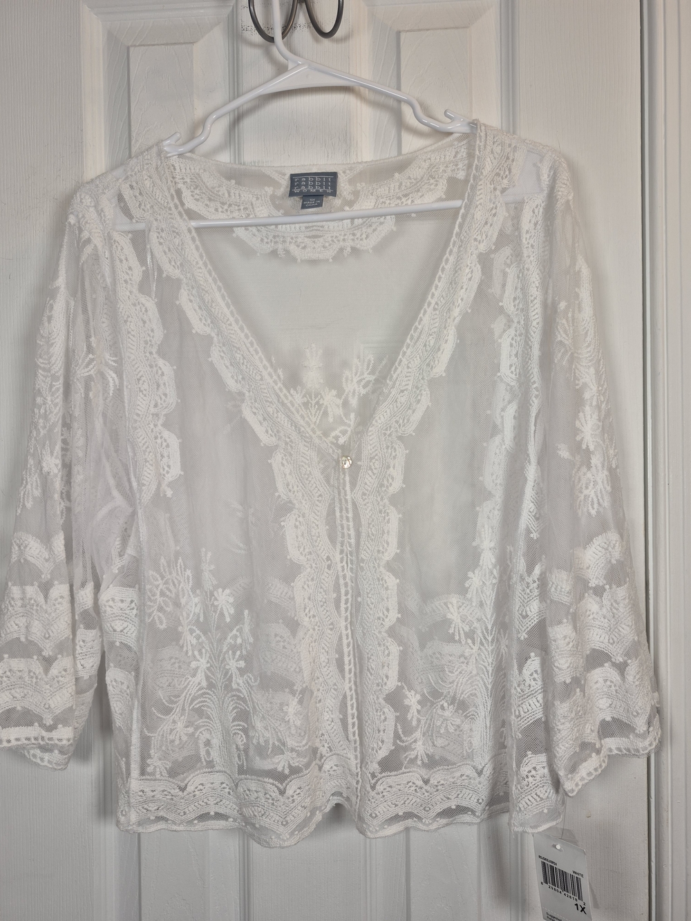 Rabbit Rabbit Rabbit NWT White Sheer Lace Boho Kimono Cardigan 1X